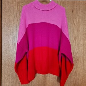 TCEC Oversized Colorblock Sweater, Red/Pink, Oversized Medium